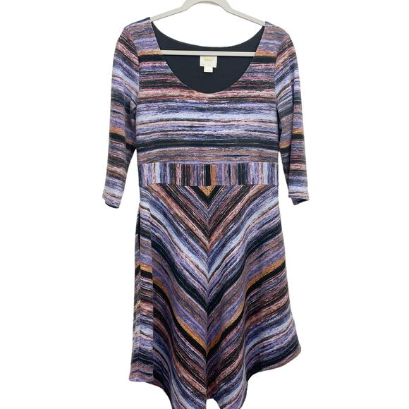 Maeve Dresses & Skirts - Maeve Anthropologie Kebren Dress L Striped Knit Pockets 3/4 Sleeve Asymmetric